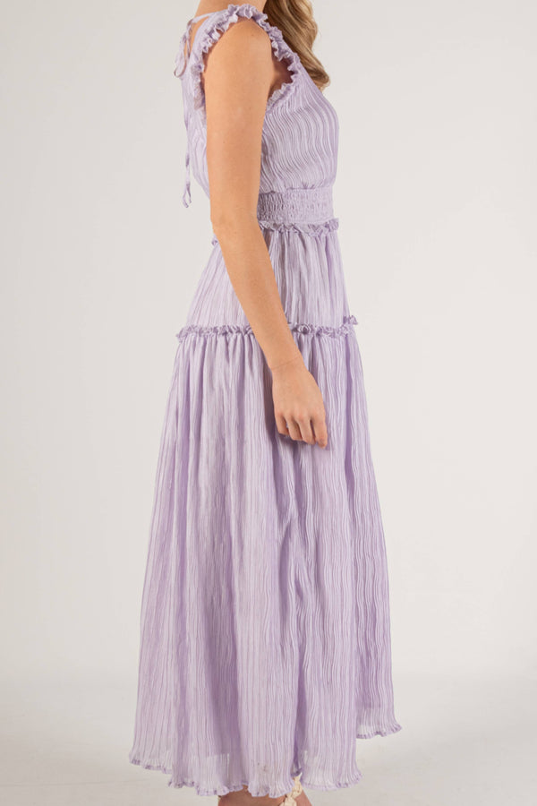 Pleated Maxi Dress with Ruffles