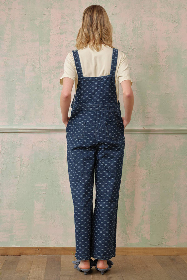 Bow-Patterned Denim Overalls