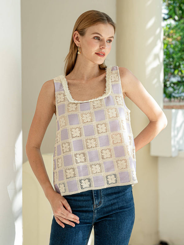 Lavender Lace Patchwork Sleeveless Top