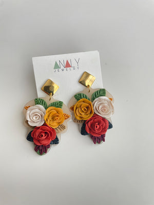 Fall Rose Bouquet Earring Dangles Colorful - 1