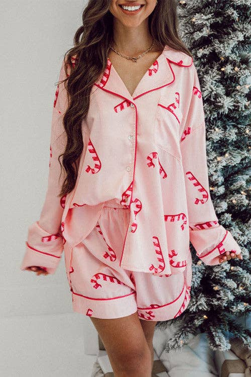 Pink Candy Cane Pajama Set