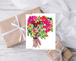 Mom I love - Greeting card with bright bouganvilla flowers - 1