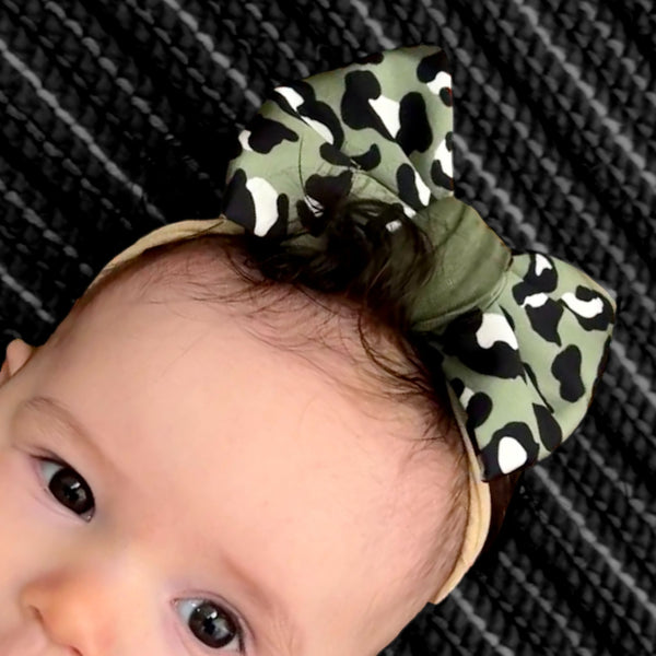 Olive Green Leopard Print Girl's Hair Bow (matching Mom Tee) - 2