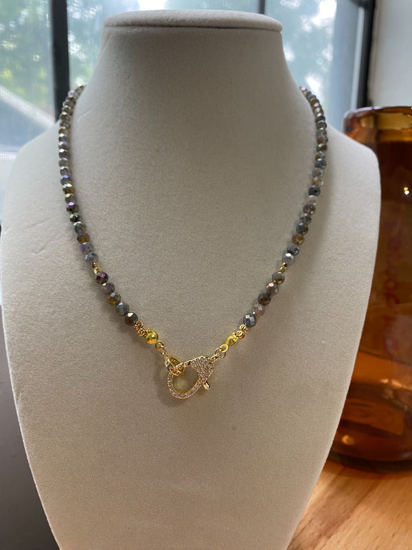 Gemstone Bead Necklace with Pendant - 9