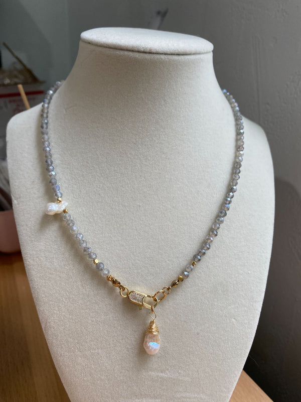 Gemstone Bead Necklace with Pendant - 10