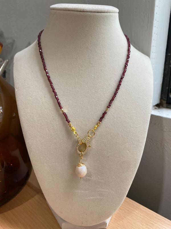 Gemstone Bead Necklace with Pendant - 11