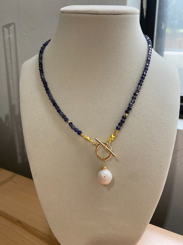 Gemstone Bead Necklace with Pendant - 12