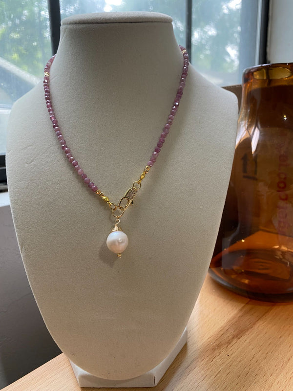 Gemstone Bead Necklace with Pendant - 13