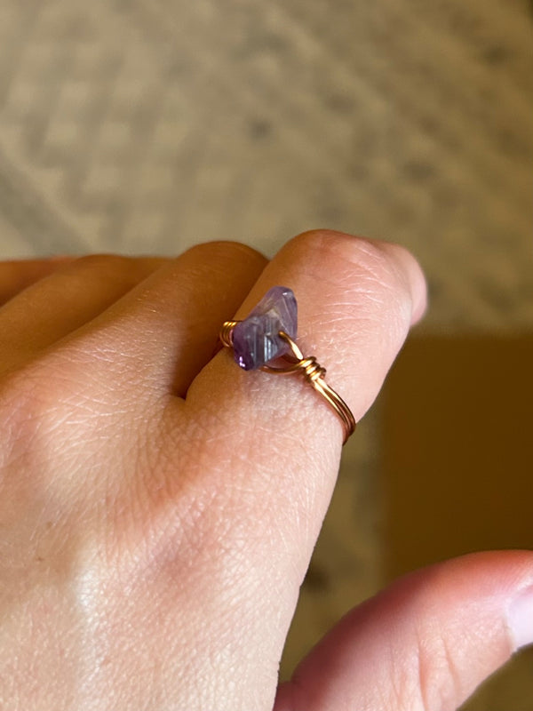 Amethyst beaded copper ring - 1