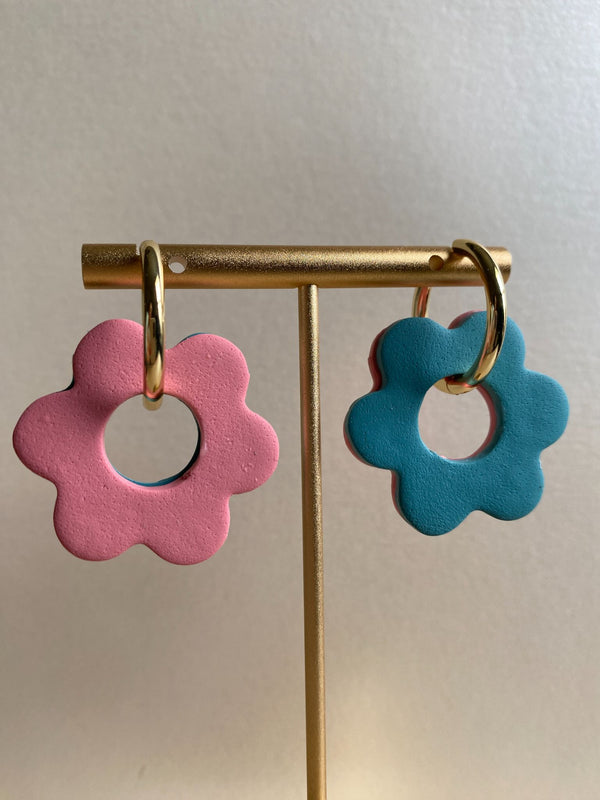 Colorblock Flower Hoop Earrings - 4