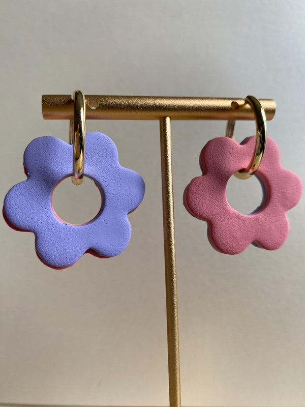 Colorblock Flower Hoop Earrings - 5