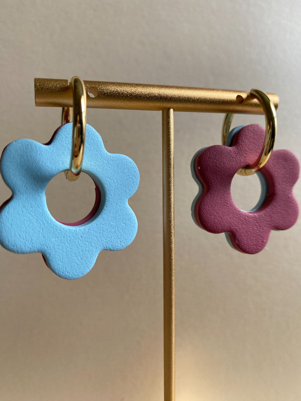 Colorblock Flower Hoop Earrings - 6