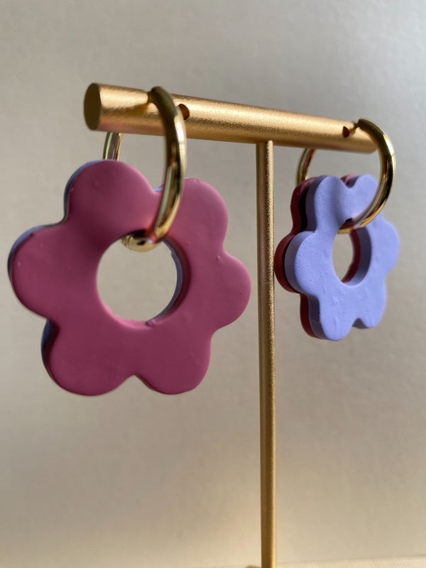Colorblock Flower Hoop Earrings - 7