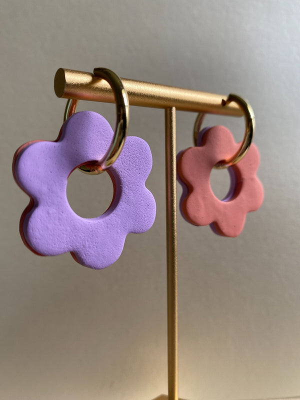 Colorblock Flower Hoop Earrings - 8