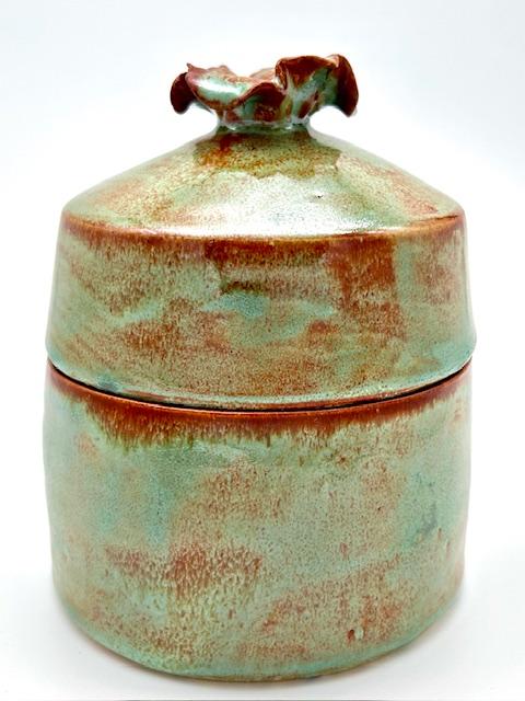 Ceramic Lidded Jar with Floral Detail - 1