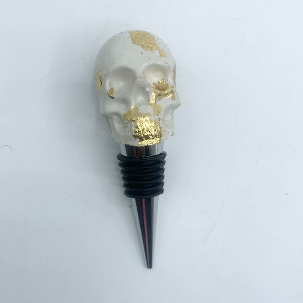 Skull Wine Stopper - Gold Foil Accent - 3