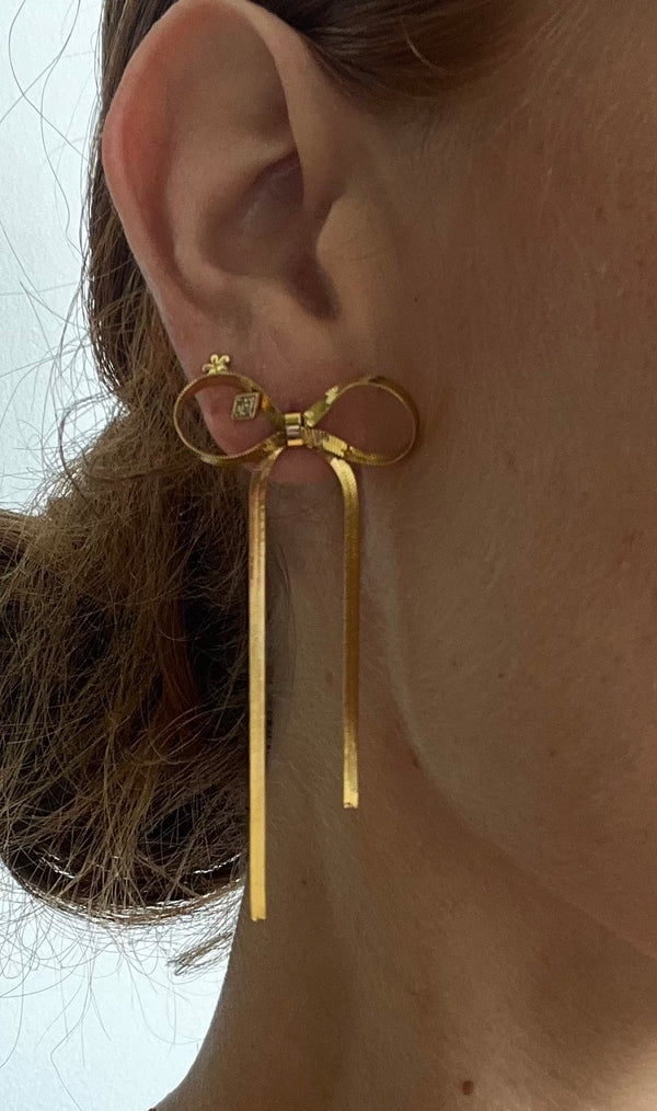 Gold Dangle Bow Earrings  - 4