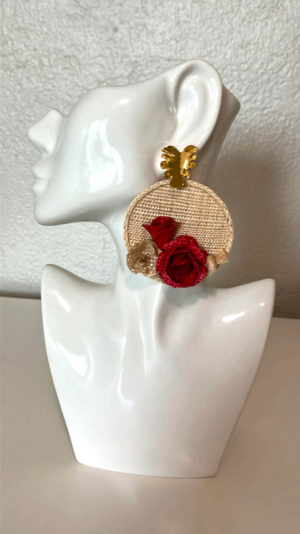 Roses with base banana fiber earrings - 2