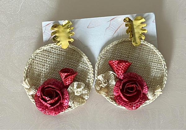 Roses with base banana fiber earrings - 3