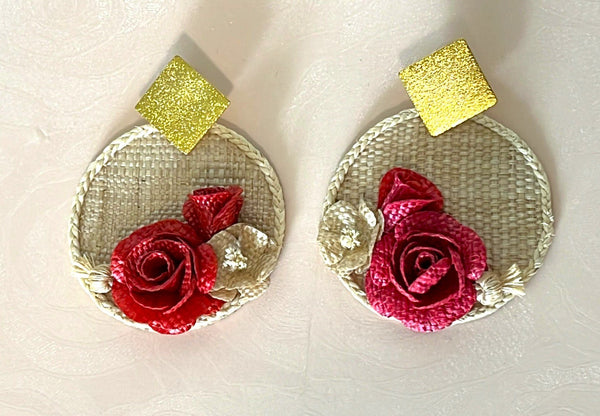 Roses with base banana fiber earrings - 4