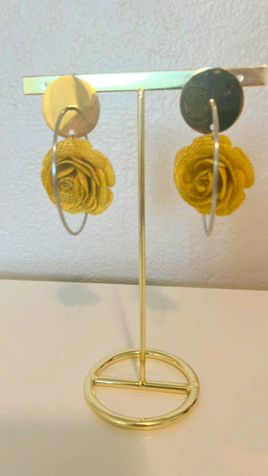  Rose Silver Hoop Earrings - Handcrafted Banana Fiber - 1