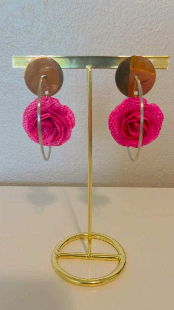  Rose Silver Hoop Earrings - Handcrafted Banana Fiber - 4