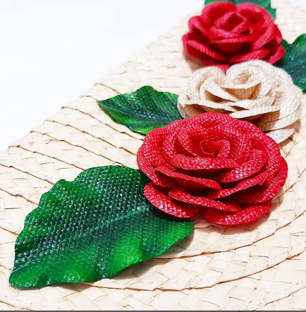 Trio Roses with leaves Clutch-Banana fiber. - 9