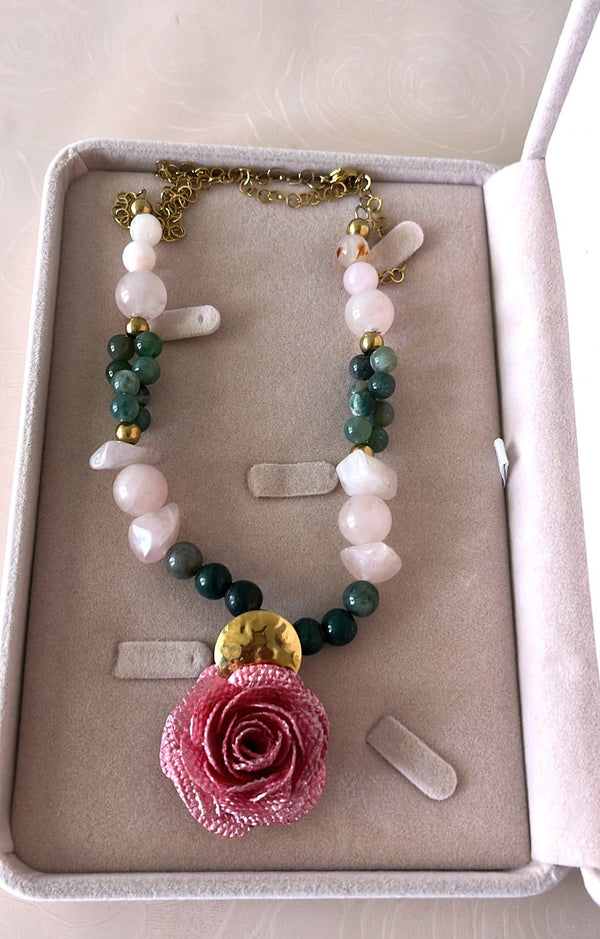 Rose Necklace with beads -Banana Fiber - 2