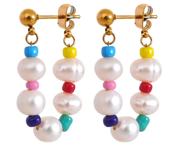 Pearl and Bead Hoop Earrings  - 1