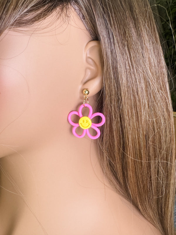 Smiley Flower Clay Earrings - 1