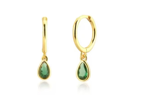 Emerald Cz dangle drop earrings - 1