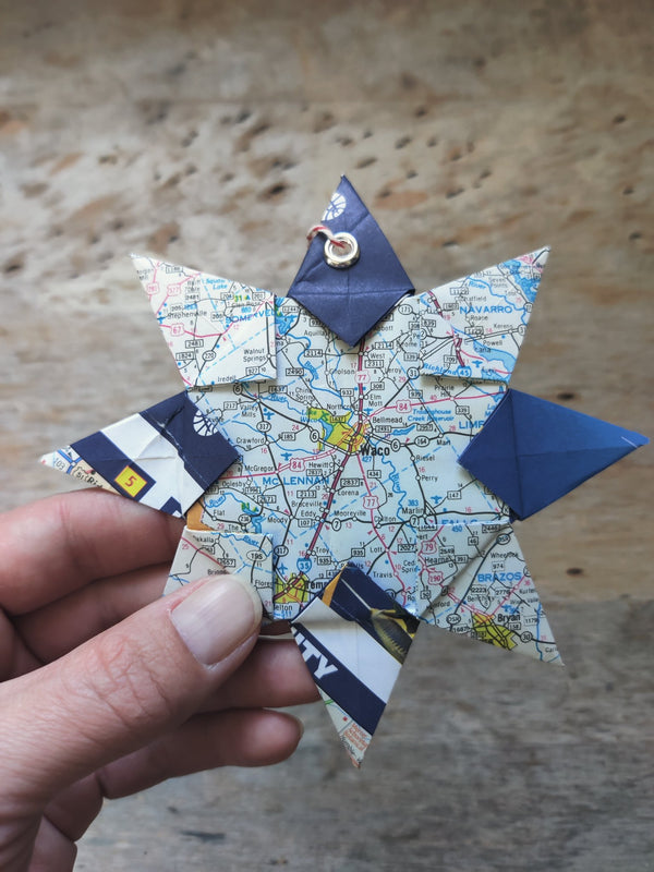 Upcycle Origami Map Ornament Waco - 2