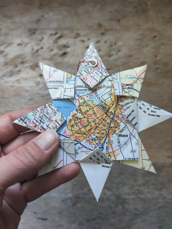 Upcycle Origami Map Ornament Waco - 4