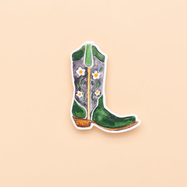 Green Daisy Cowboy Boot Magnet			 - 1