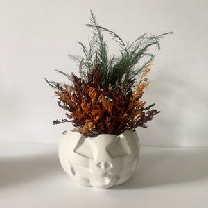 Concrete Pumpkin with Dried Floral Bouquet - 1