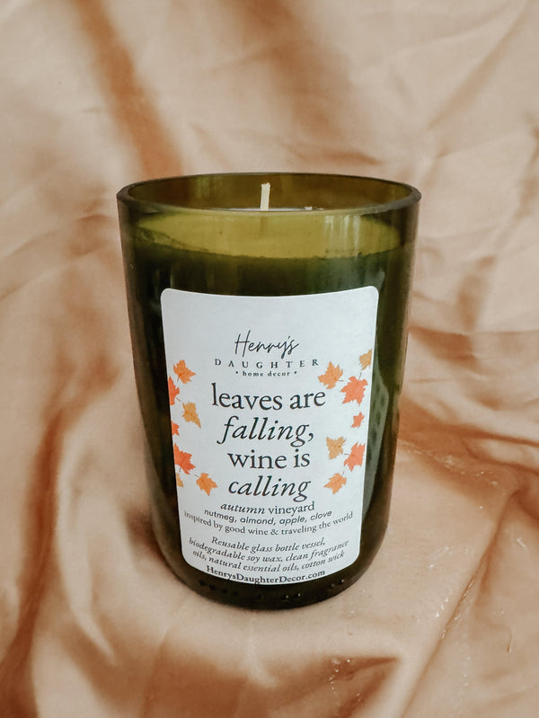 Fallin Leaves Autumn Vineyard Wine Bottle Candle - 1