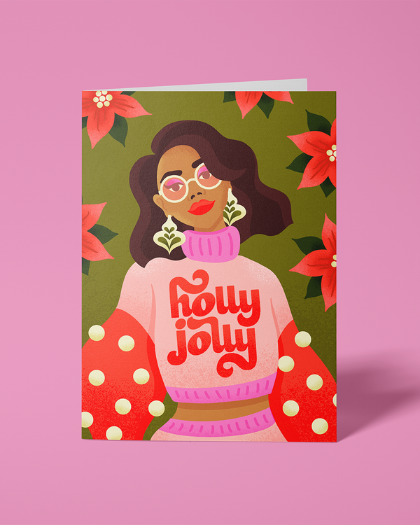 Holly Jolly Holiday Sweater - Greeting Card - 1