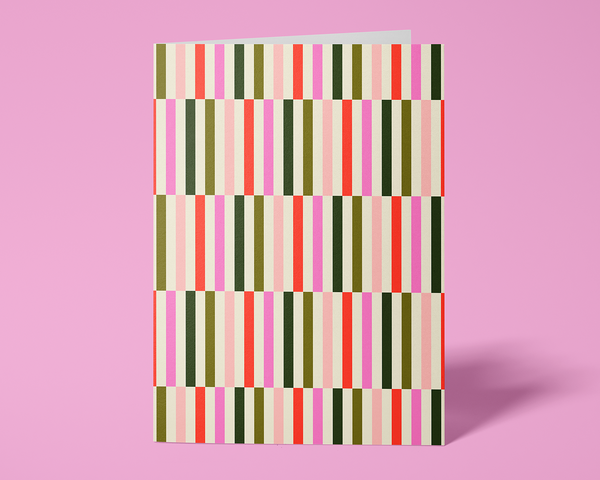 Holly Jolly Stripes - Festive Greeting Card - 1