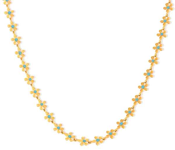 Turquoise and Gold Flower Necklace   - 1