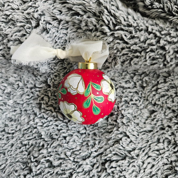 Red Floral Handpainted Ornament - 4