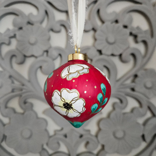 Red Floral Handpainted Ornament - 6