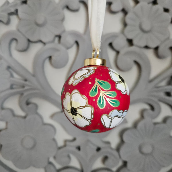 Red Floral Handpainted Ornament - 7