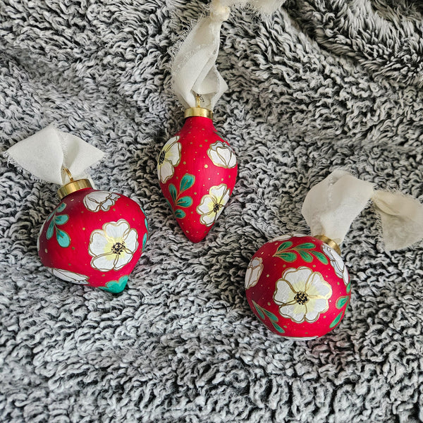 Red Floral Handpainted Ornament - 1