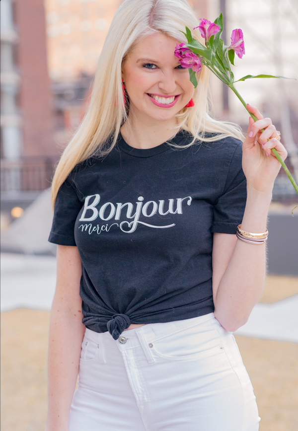 Bonjour Merci Black T-Shirt - 2