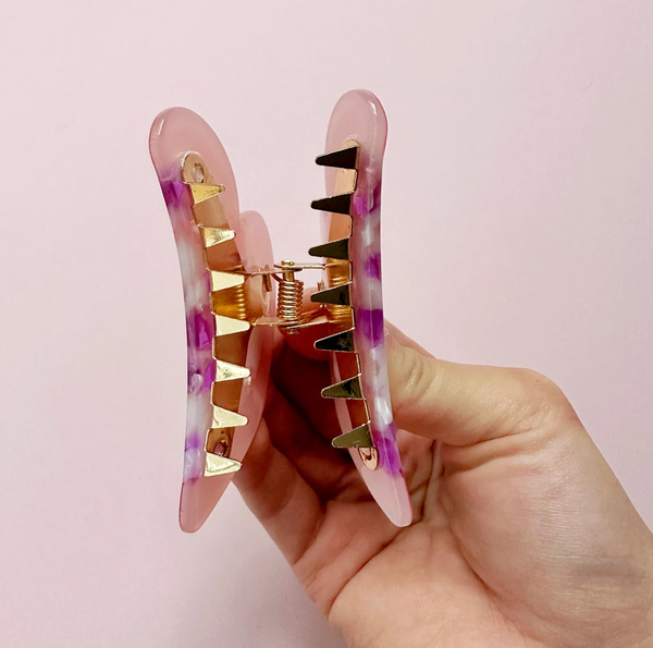 Pink Half Heart Metal Hair Claw - 2