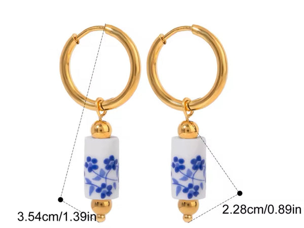 Blue flower Dangle Drop Earrings - 3