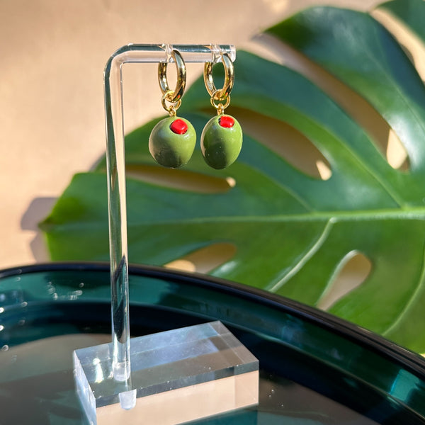 Olive Charm Huggie Earrings - 2