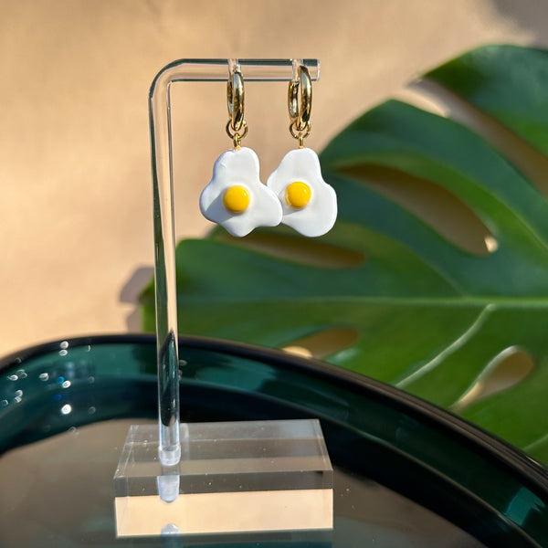 Sunny Side Up Egg Charm Huggies - 2