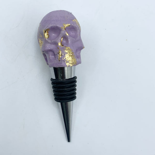 Skull Wine Stopper - Gold Foil Accent - 8