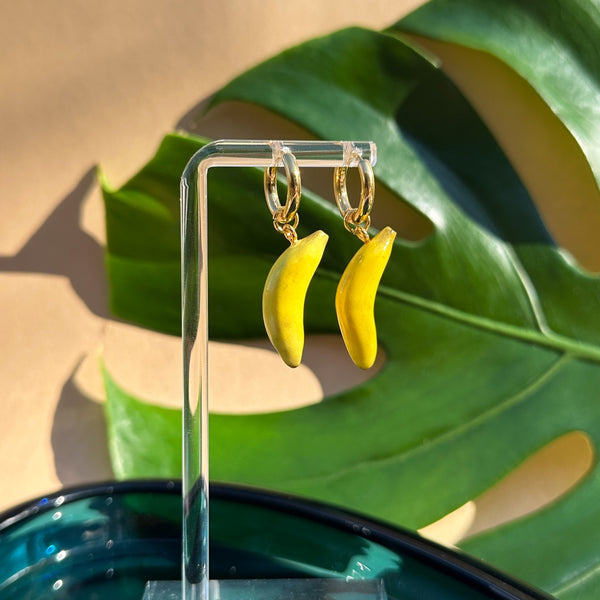 Banana Charm Huggie Earrings - 1